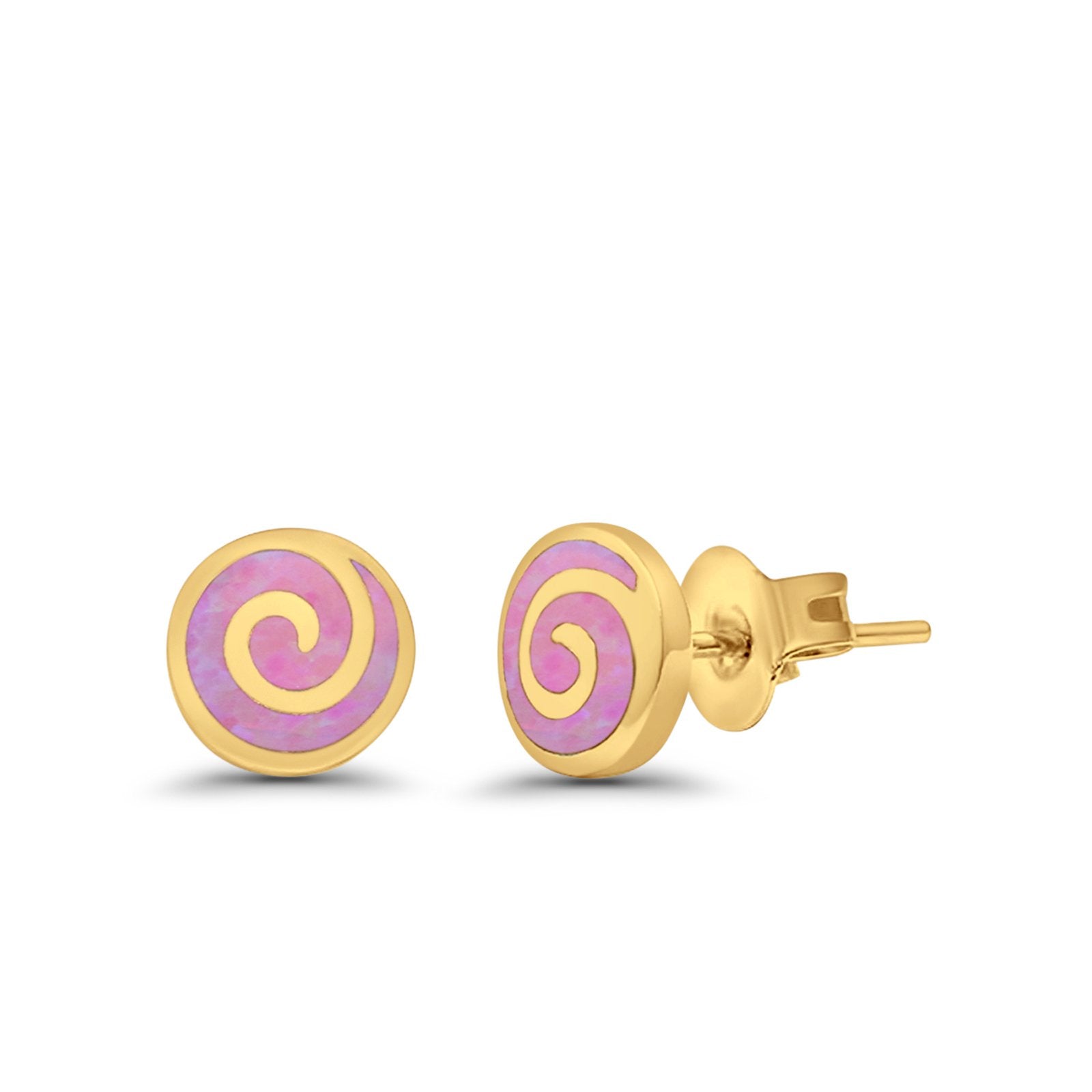 Round Spiral Swirl Stud Earrings Lab Created Opal 925 Sterling Silver