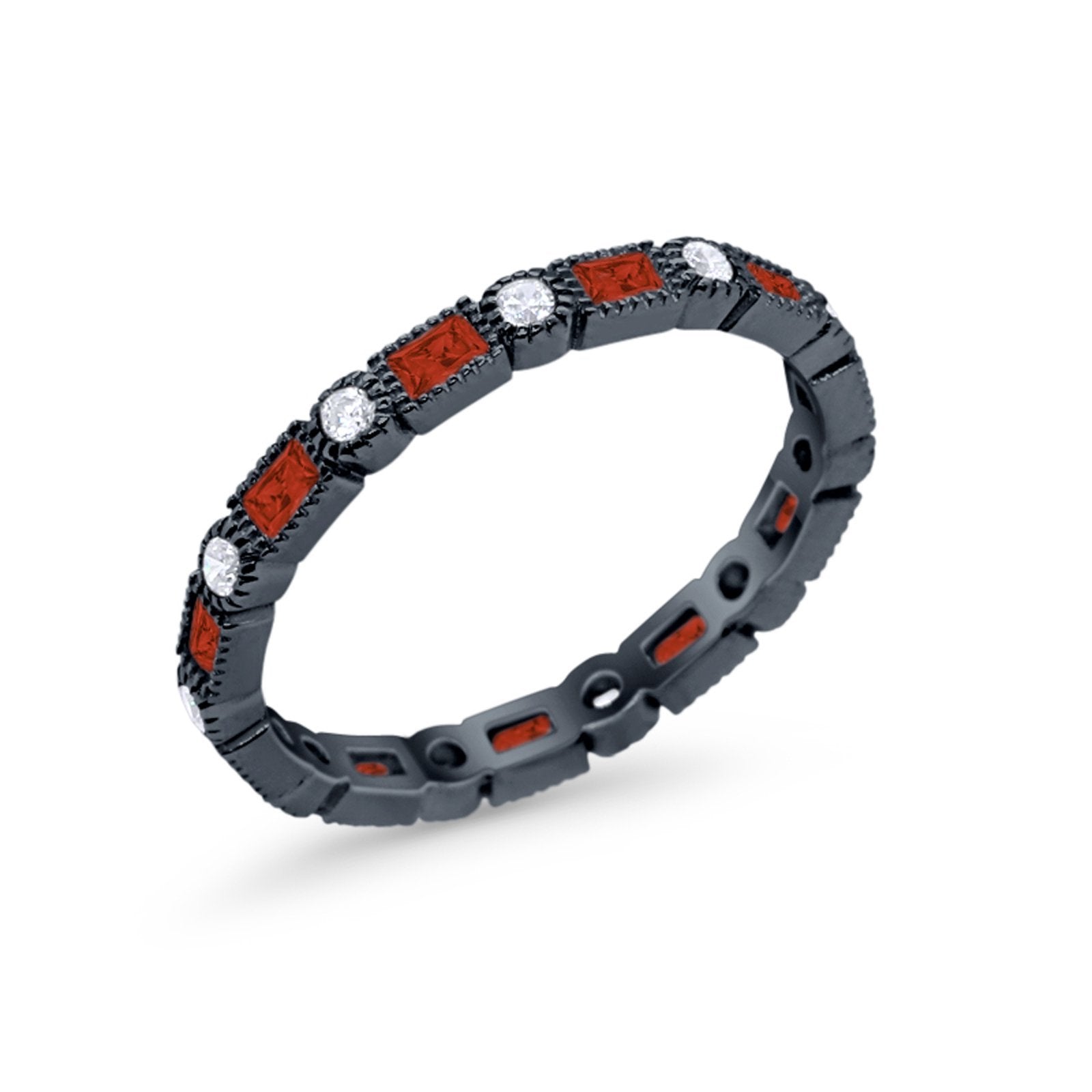 Art Deco Full Eternity Wedding Band Baguette Simulated CZ Ring 925 Sterling Silver