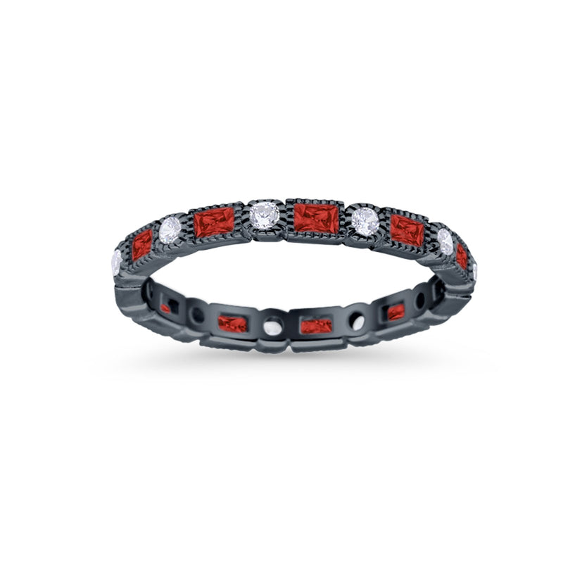 Art Deco Full Eternity Wedding Band Baguette Simulated CZ Ring 925 Sterling Silver