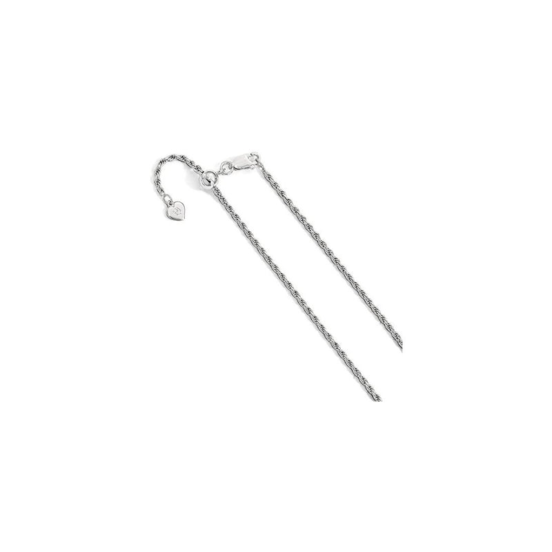 1.4MM Adjustable Rhodium Finished Rope Chain .925 Sterling Silver Sizes 22 Inches