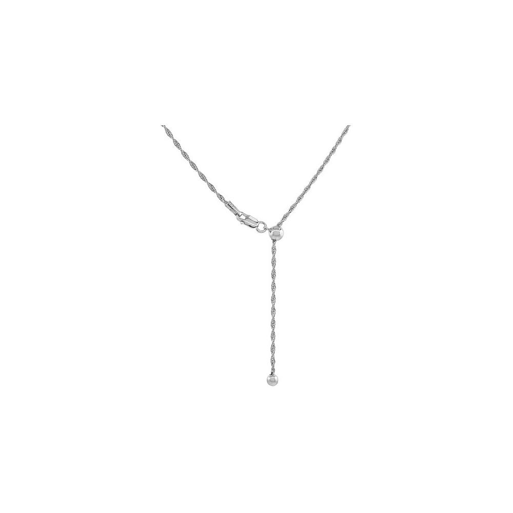 1.4MM Adjustable Rhodium Finished Rope Chain .925 Sterling Silver Sizes 22 Inches