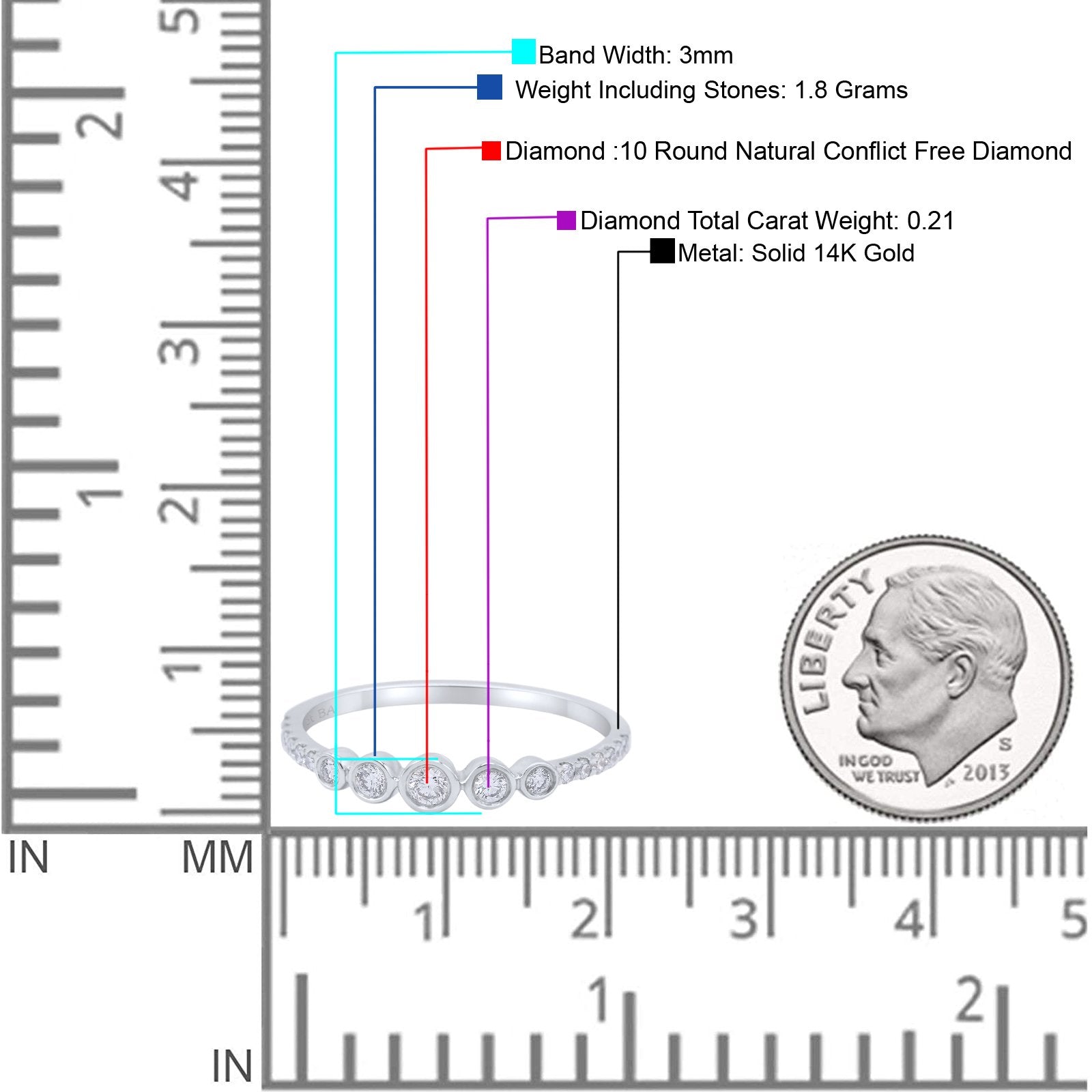 14K Gold Stacking Eternity Art Deco Vintage 3mm Wedding Band Natural Diamond Engagement Ring Band 0.21ct G SI