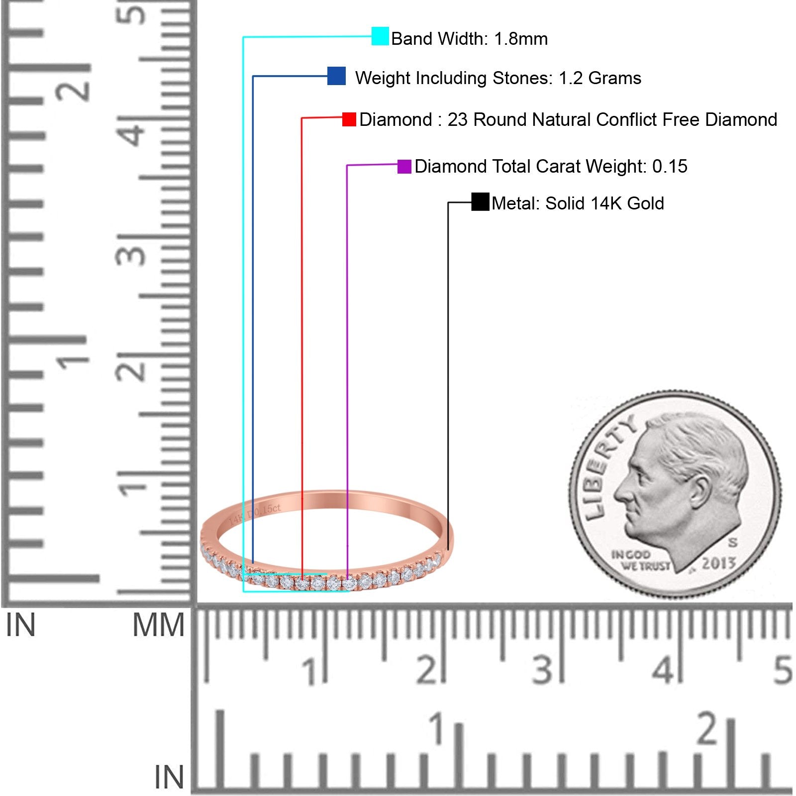 14K Gold 1.7mm Art Deco Diamond Eternity Wedding Band G SI