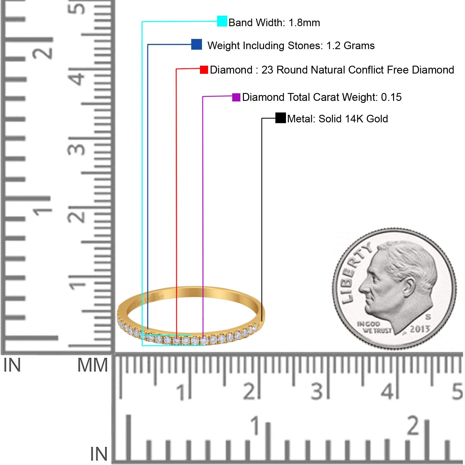 14K Gold 1.7mm Art Deco Diamond Eternity Wedding Band G SI