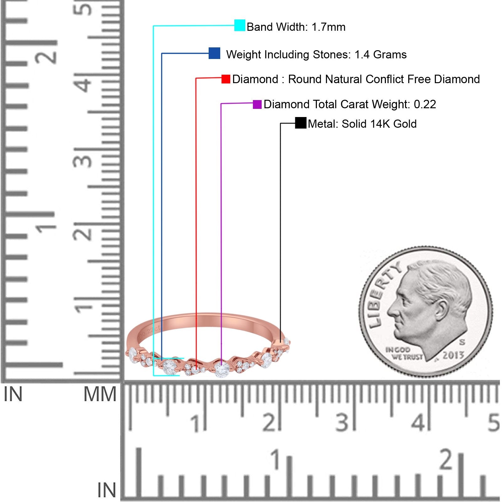 14K Gold 1.7mm Art Deco Diamond Eternity Wedding Band G SI