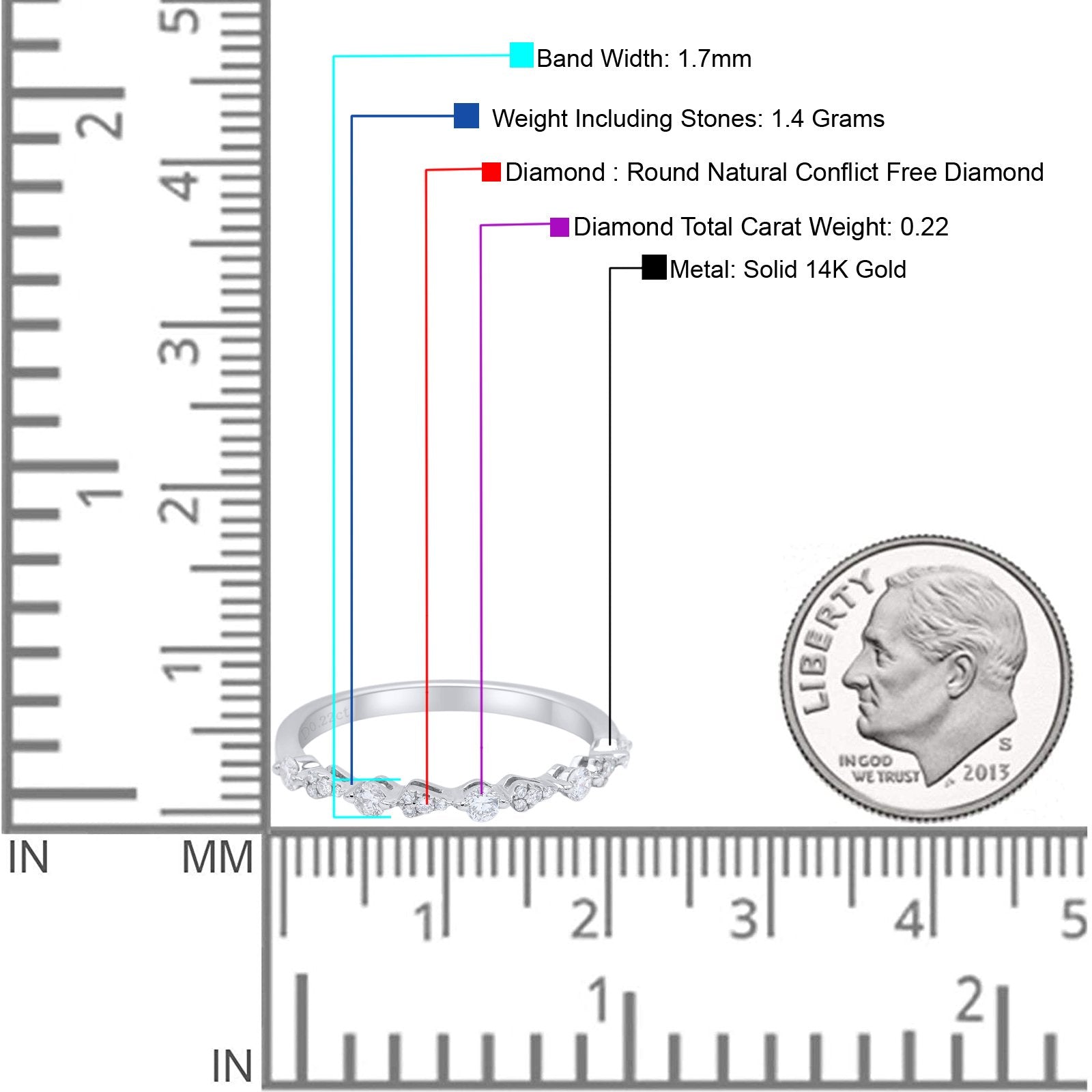 14K Gold 1.7mm Art Deco Diamond Eternity Wedding Band G SI