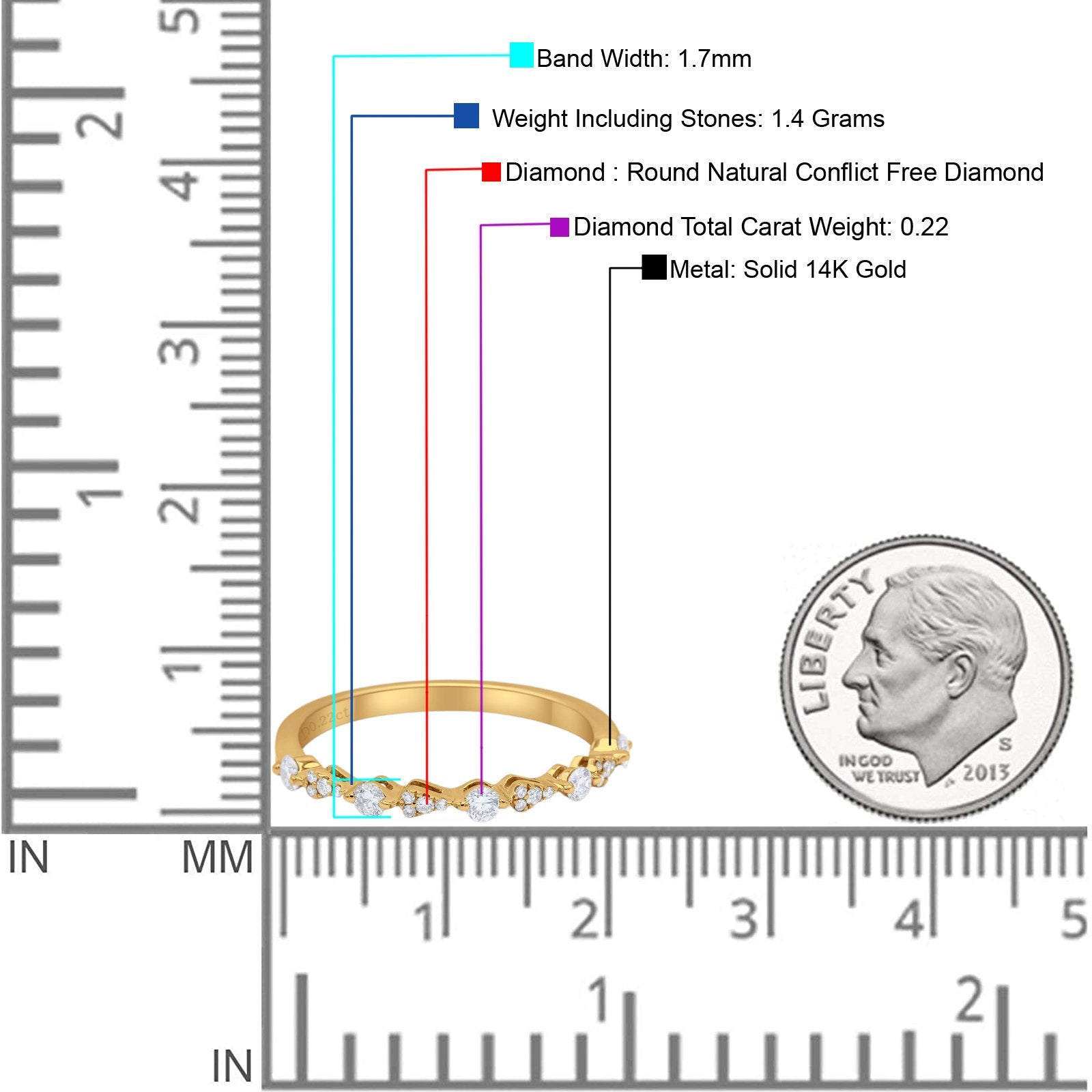 14K Gold 1.7mm Art Deco Diamond Eternity Wedding Band G SI