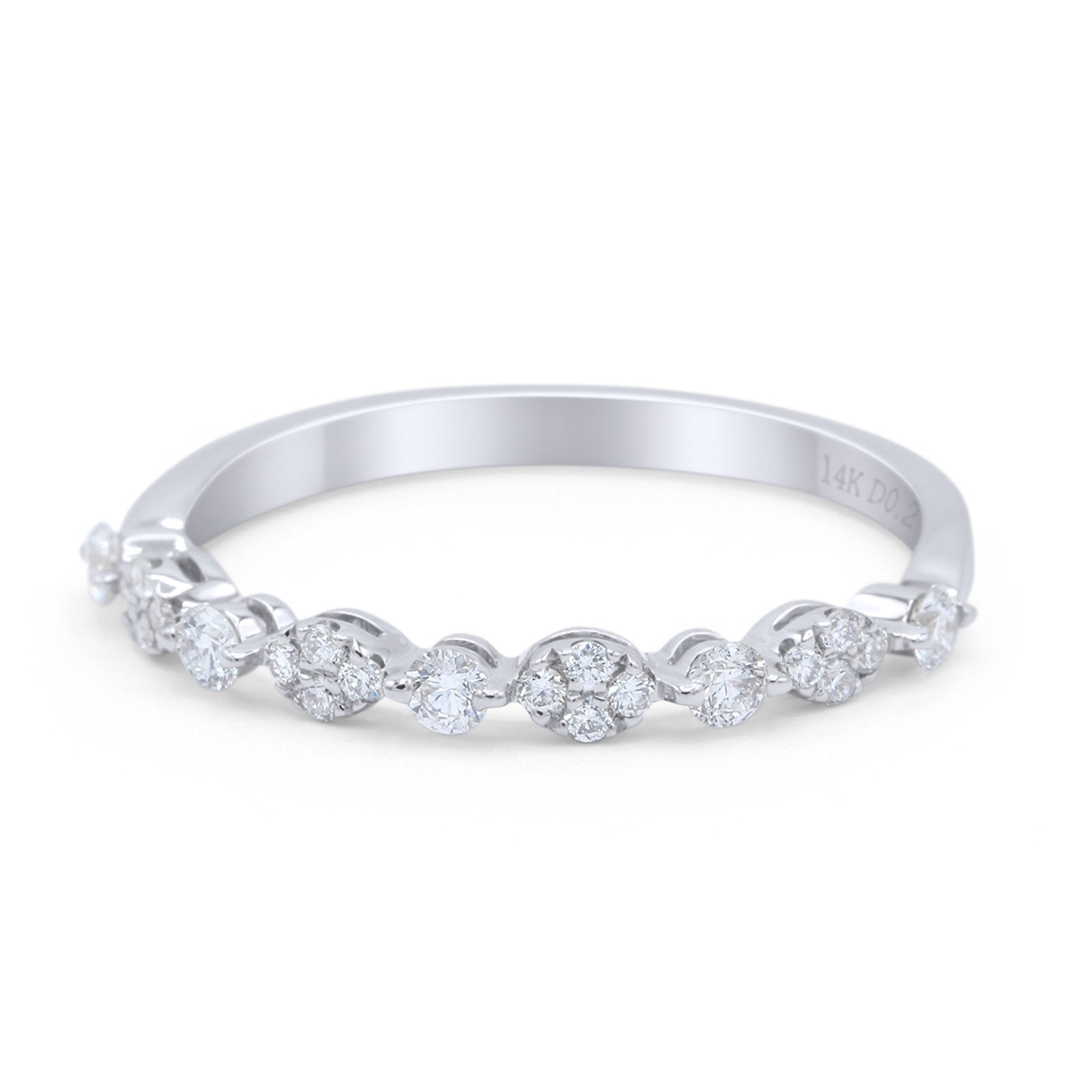 14k Gold 0.27ct Round Conflict Free Natural Diamond 2mm Wedding Stacking Dainty Half Eternity Band Engagement Marquise Art Deco Ring
