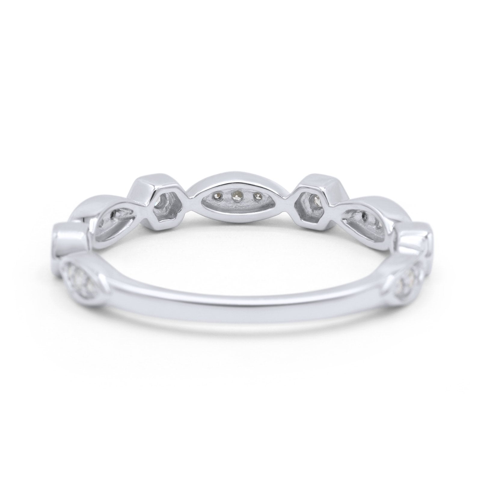 14k Gold .12ct Round Conflict Free Natural Diamond Half Eternity Band Marquise Art Deco 3mm Wedding Engagement Ring