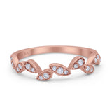 14k Gold 0.13ct Round Natural Diamond Half Eternity Band Marquise Art Deco 3.5mm Leaves Wedding Band Ring Twisted Engagement Ring