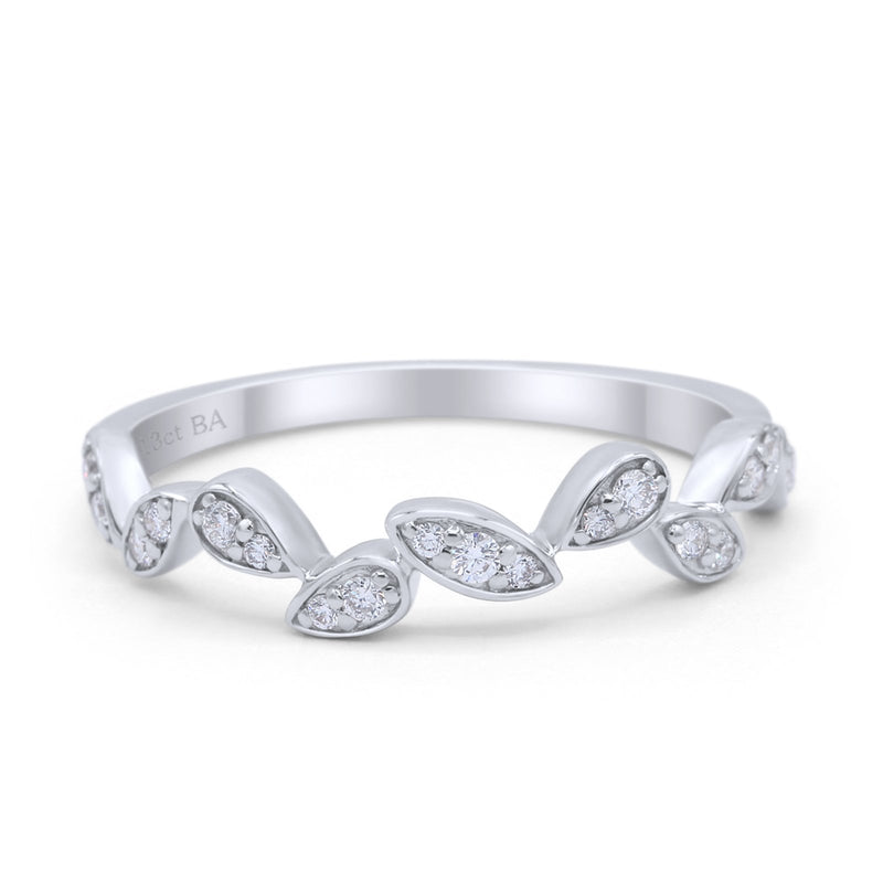 14k Gold 0.13ct Round Natural Diamond Half Eternity Band Marquise Art Deco 3.5mm Leaves Wedding Band Ring Twisted Engagement Ring