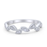 14k Gold 0.13ct Round Natural Diamond Half Eternity Band Marquise Art Deco 3.5mm Leaves Wedding Band Ring Twisted Engagement Ring