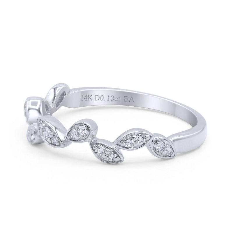14k Gold 0.13ct Round Natural Diamond Half Eternity Band Marquise Art Deco 3.5mm Leaves Wedding Band Ring Twisted Engagement Ring