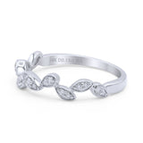 14k Gold 0.13ct Round Natural Diamond Half Eternity Band Marquise Art Deco 3.5mm Leaves Wedding Band Ring Twisted Engagement Ring