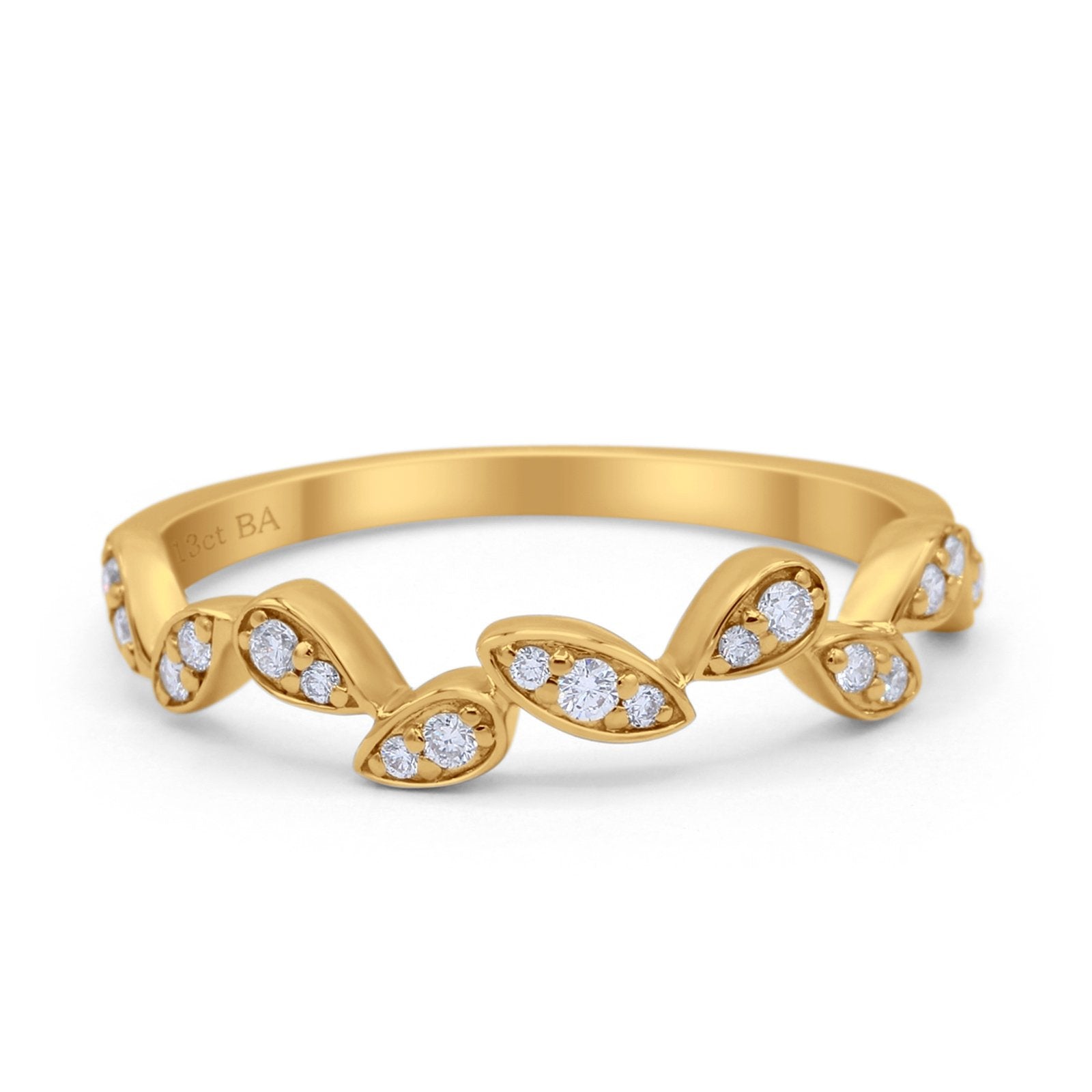 14k Gold 0.13ct Round Natural Diamond Half Eternity Band Marquise Art Deco 3.5mm Leaves Wedding Band Ring Twisted Engagement Ring