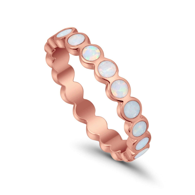 Full Eternity Engagement Band Ring Round Lab Created Opal 925 Sterling Silver