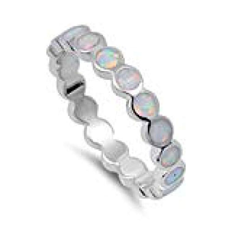 Full Eternity Engagement Band Ring Round Lab Created Opal 925 Sterling Silver