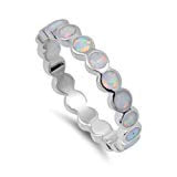 Full Eternity Engagement Band Ring Round Lab Created Opal 925 Sterling Silver
