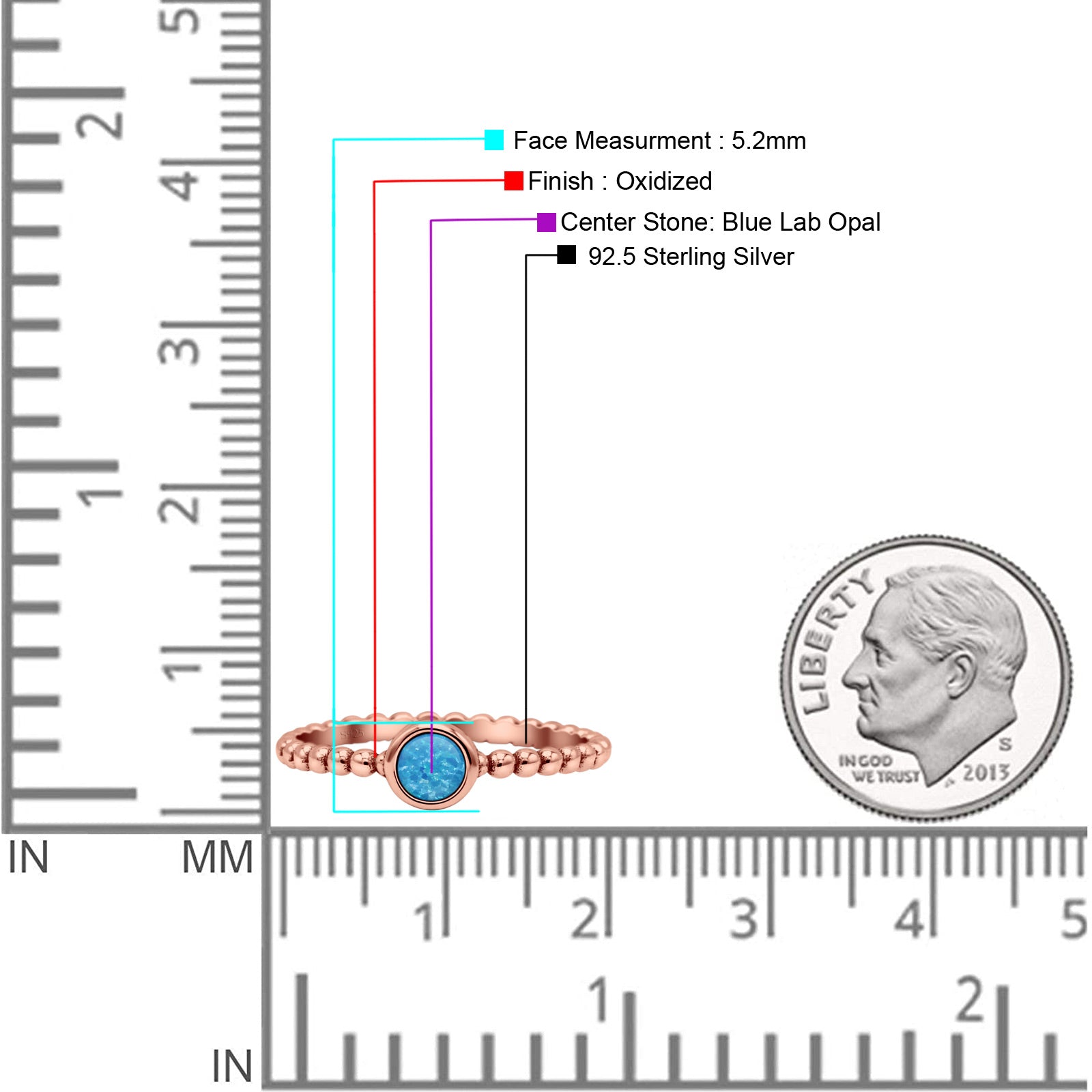 Beaded Round Thumb Ring Oxidized Lab Created Opal 925 Sterling Silver