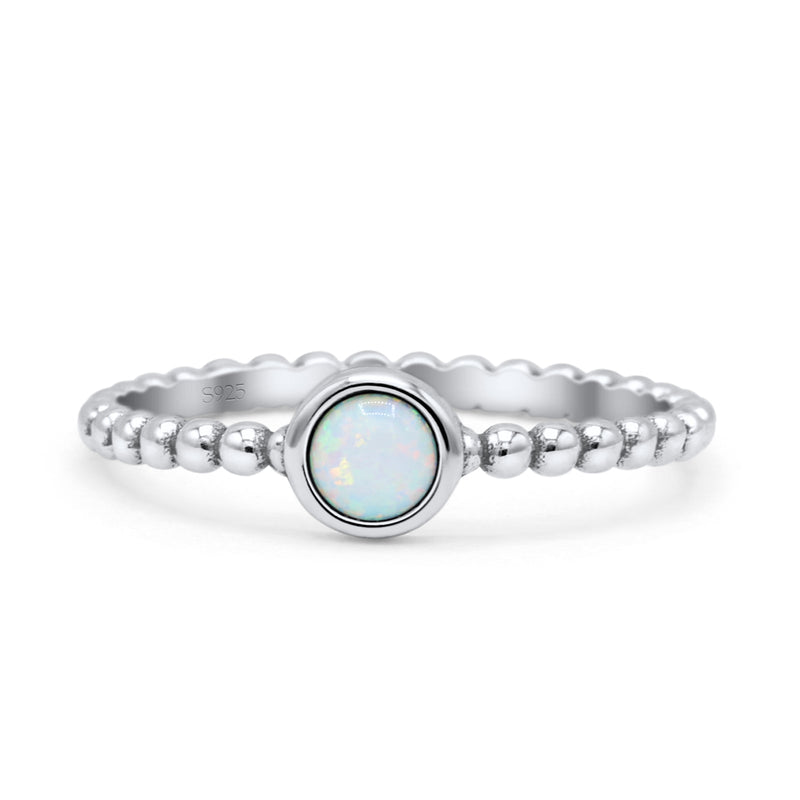 Beaded Round Thumb Ring Oxidized Lab Created Opal 925 Sterling Silver