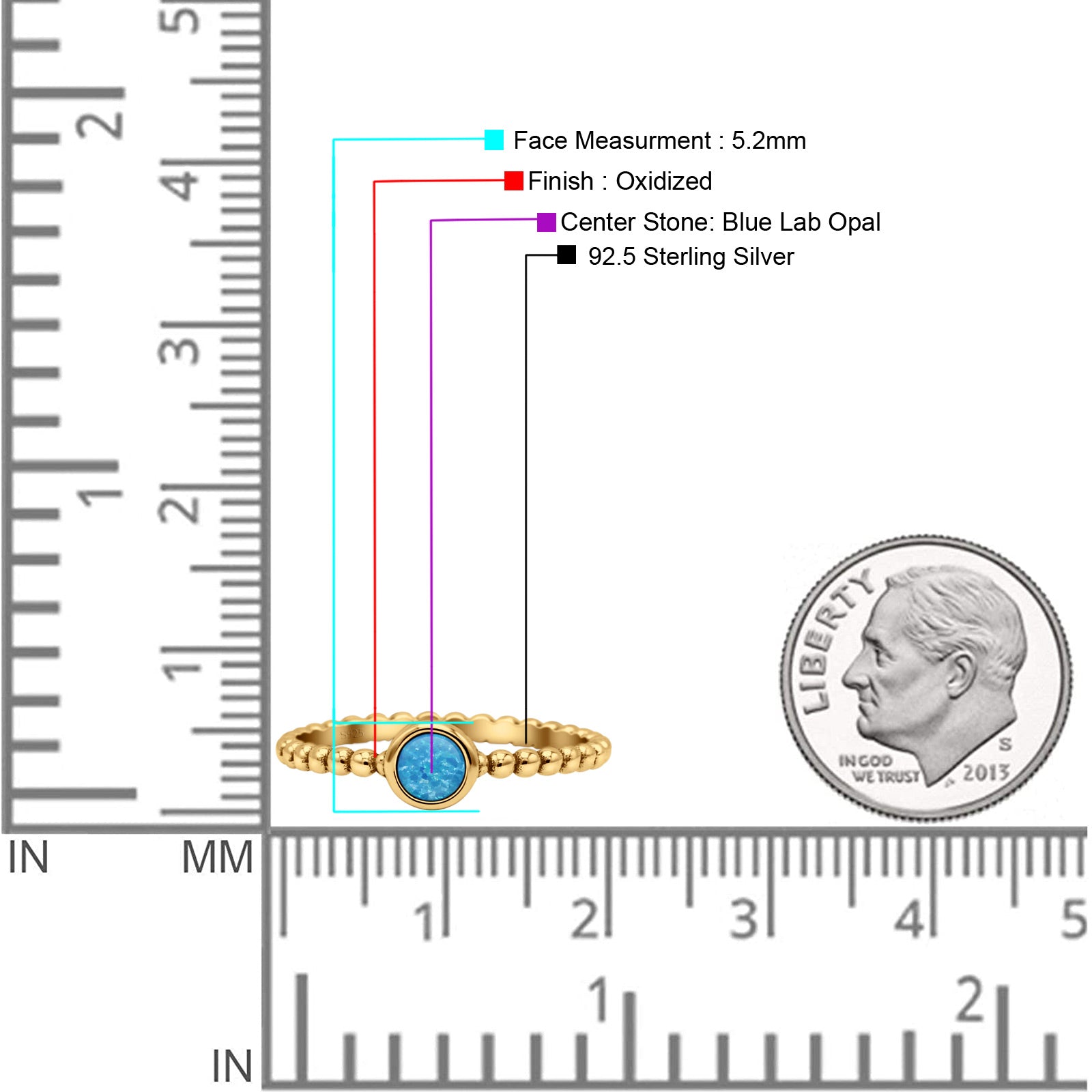 Beaded Round Thumb Ring Oxidized Lab Created Opal 925 Sterling Silver