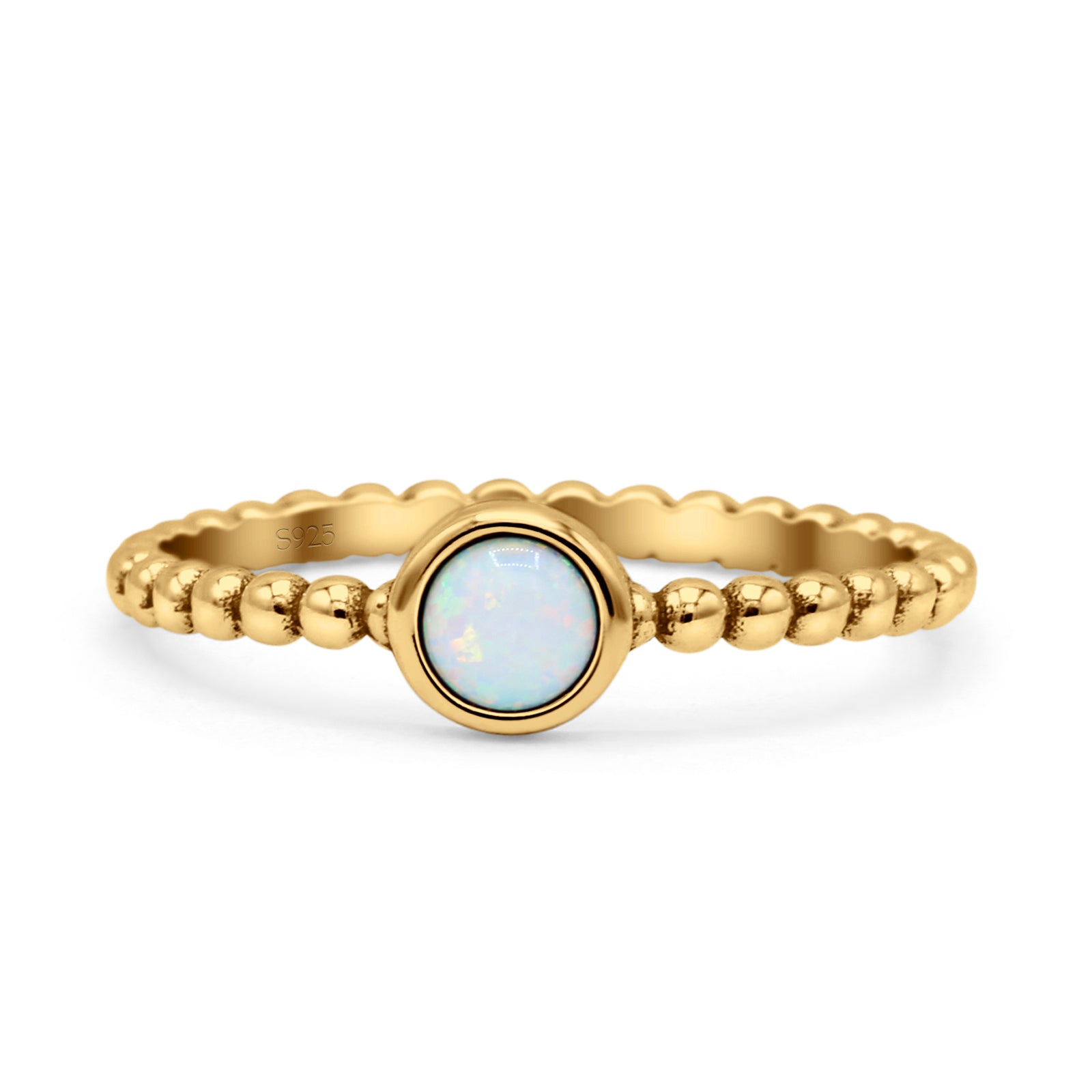 Beaded Round Thumb Ring Oxidized Lab Created Opal 925 Sterling Silver