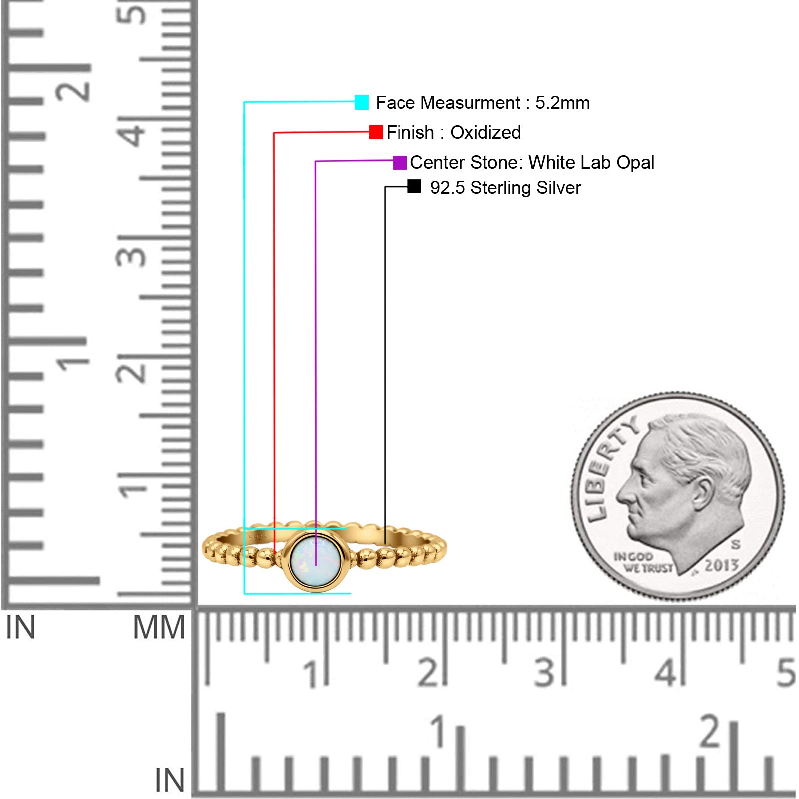Beaded Round Thumb Ring Oxidized Lab Created Opal 925 Sterling Silver