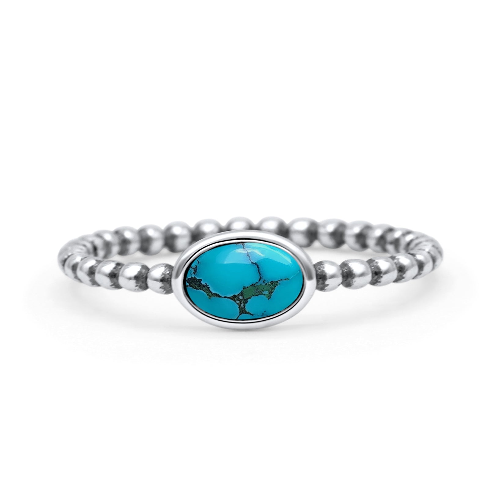 Beaded Oxidized Thumb Ring Oval Statement Fashion Ring Band Lab Created Opal 925 Sterling Silver