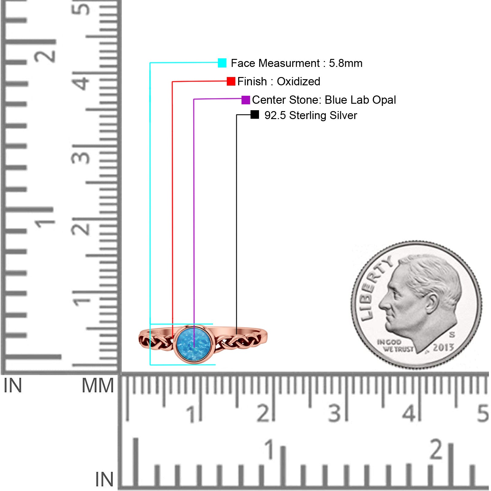 Celtic Style Round Thumb Ring Oxidized Statement Fashion Ring Band Lab Created Opal 925 Sterling Silver