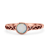 Celtic Style Round Thumb Ring Oxidized Statement Fashion Ring Band Lab Created Opal 925 Sterling Silver