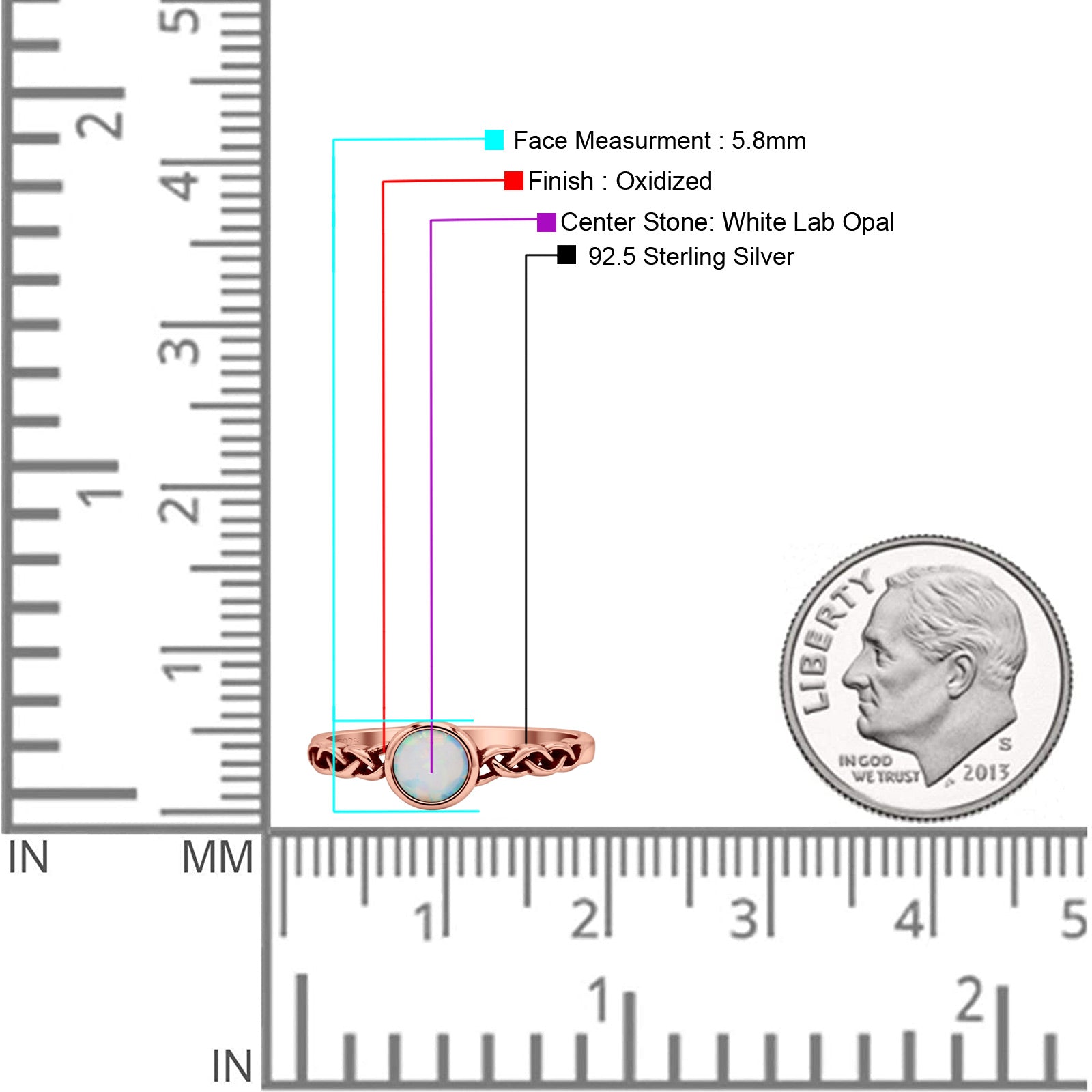 Celtic Style Round Thumb Ring Oxidized Statement Fashion Ring Band Lab Created Opal 925 Sterling Silver