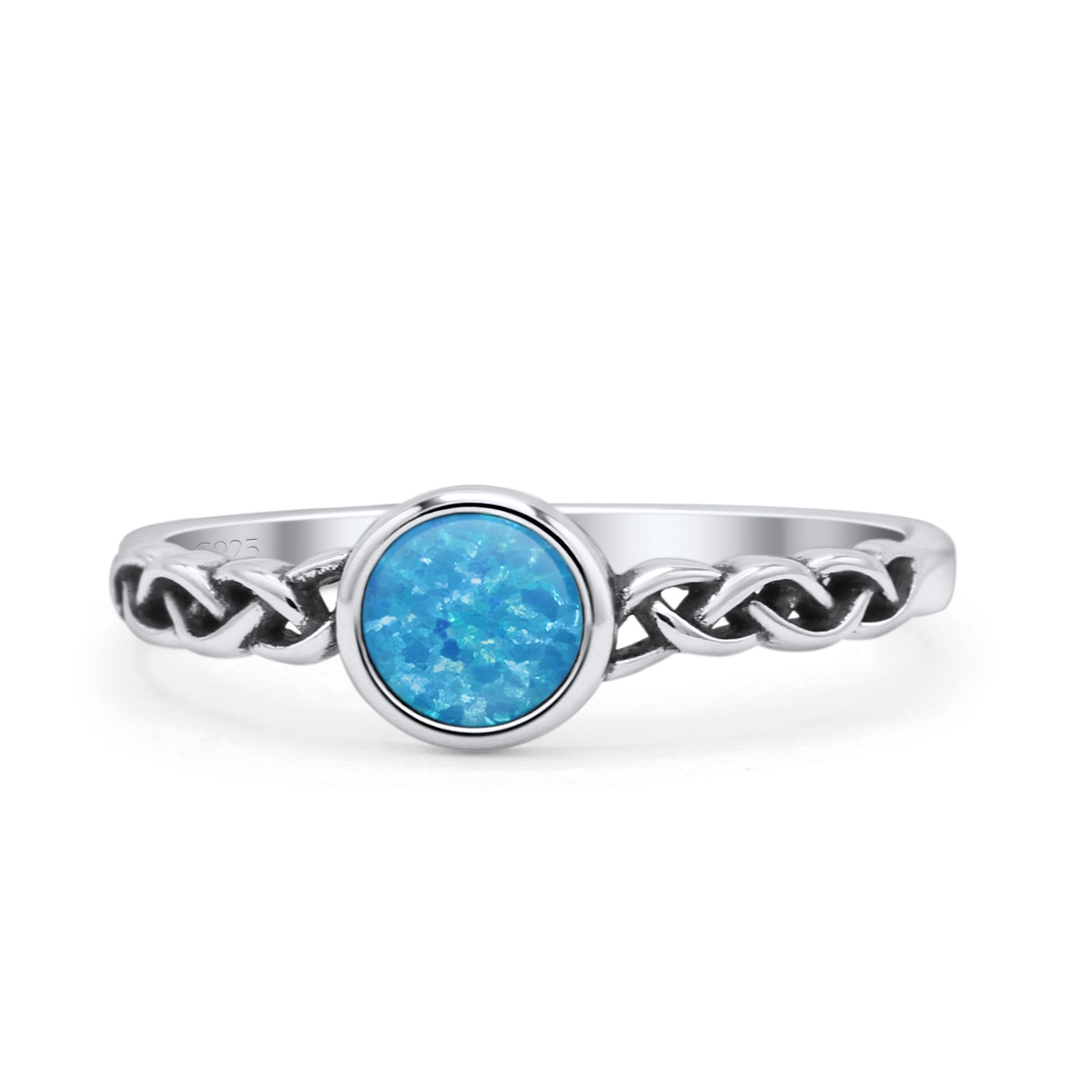 Celtic Style Round Thumb Ring Oxidized Statement Fashion Ring Band Lab Created Opal 925 Sterling Silver