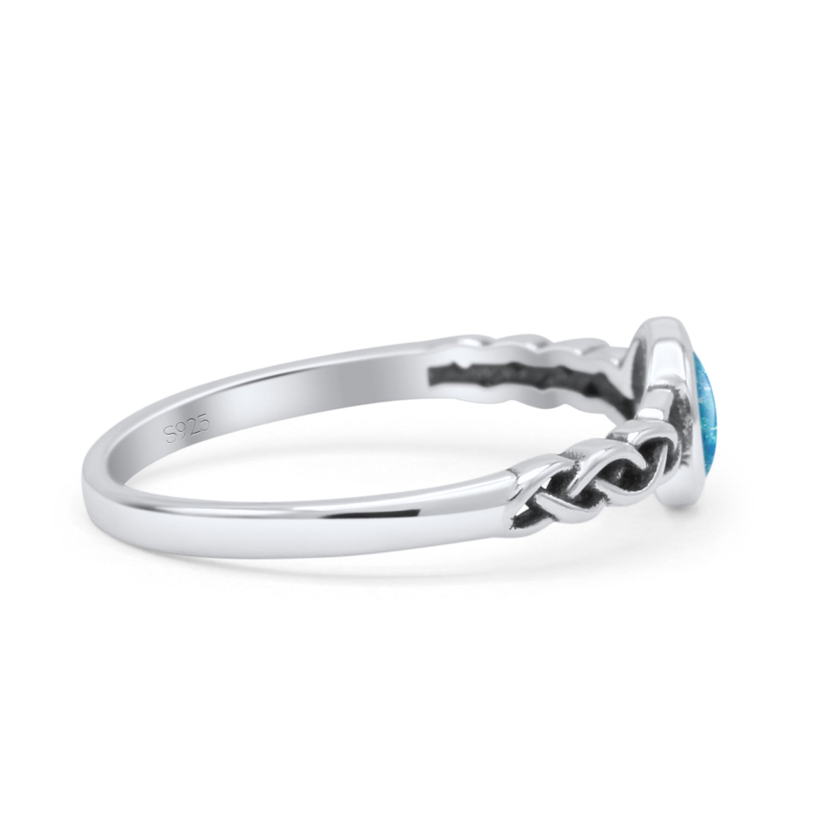 Celtic Style Round Thumb Ring Oxidized Statement Fashion Ring Band Lab Created Opal 925 Sterling Silver