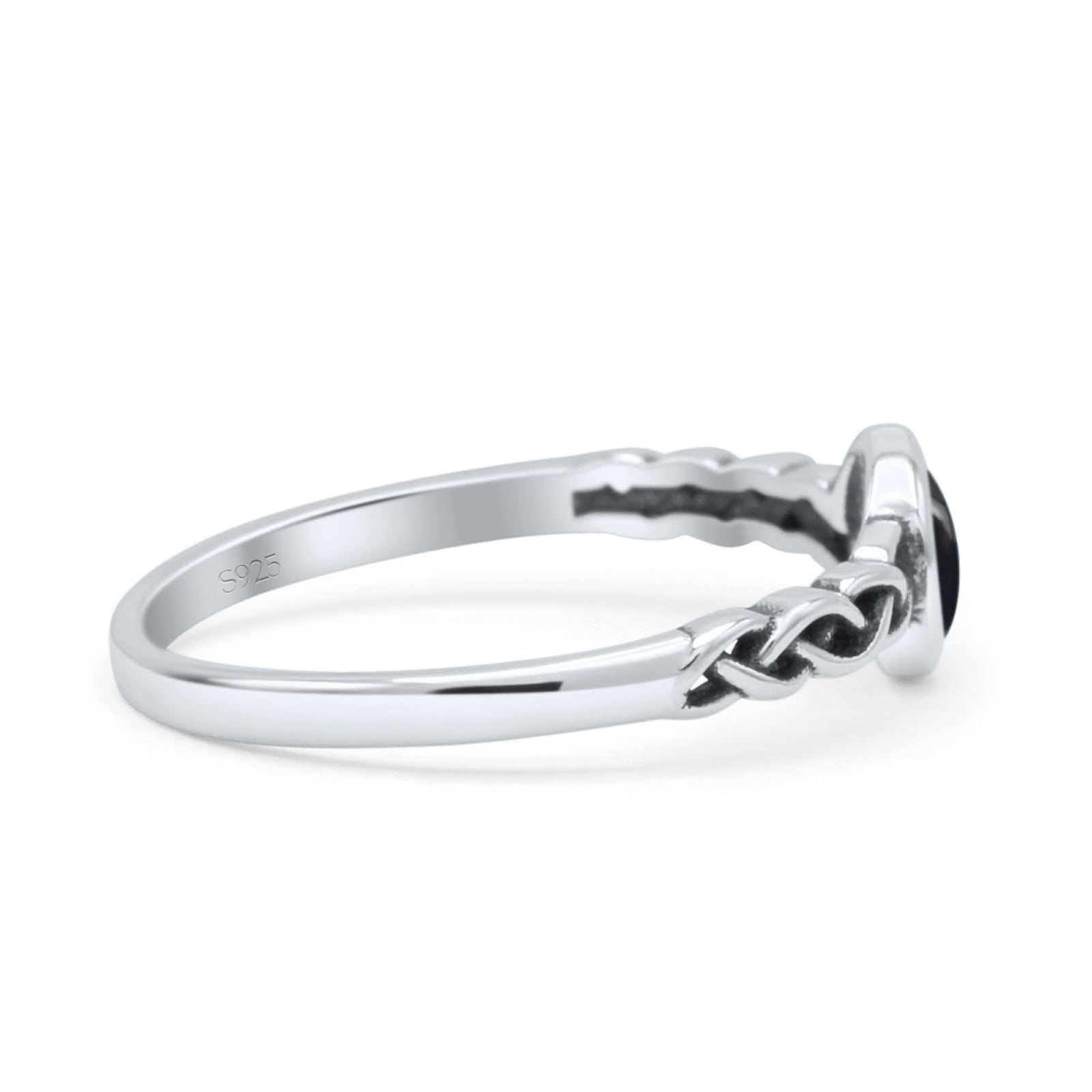 Celtic Style Round Thumb Ring Oxidized Statement Fashion Ring Band Lab Created Opal 925 Sterling Silver