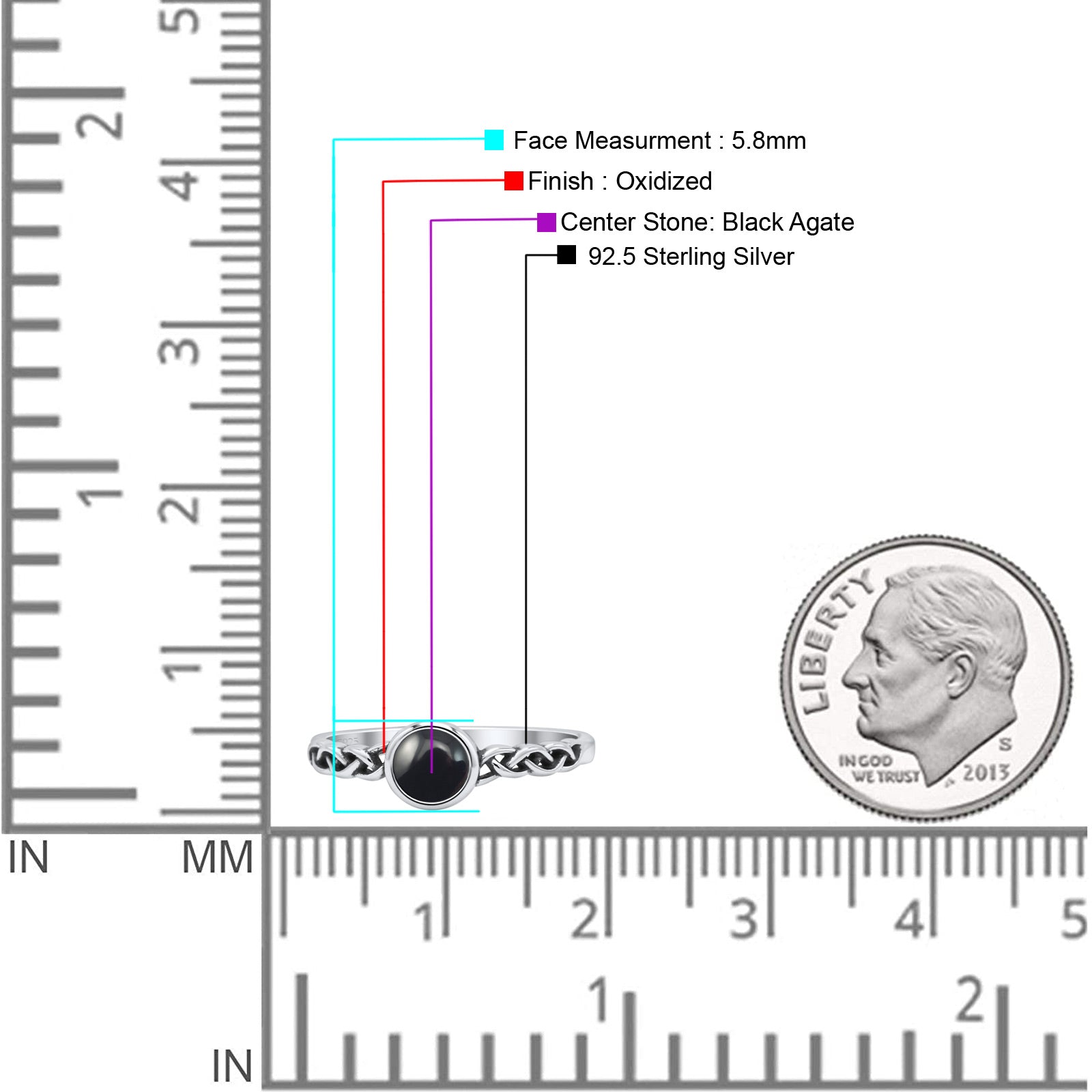 Celtic Style Round Thumb Ring Oxidized Statement Fashion Ring Band Lab Created Opal 925 Sterling Silver