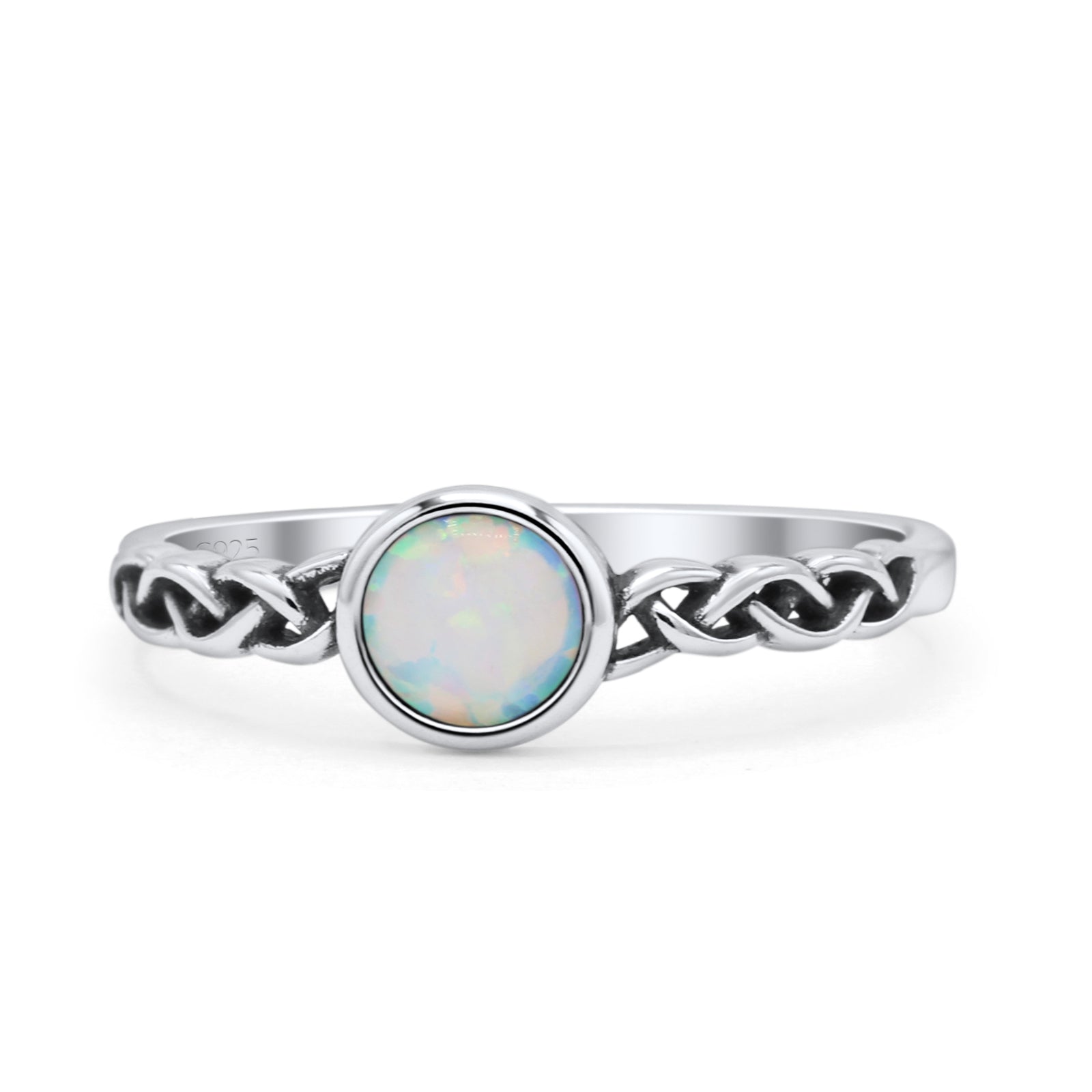 Celtic Style Round Thumb Ring Oxidized Statement Fashion Ring Band Lab Created Opal 925 Sterling Silver