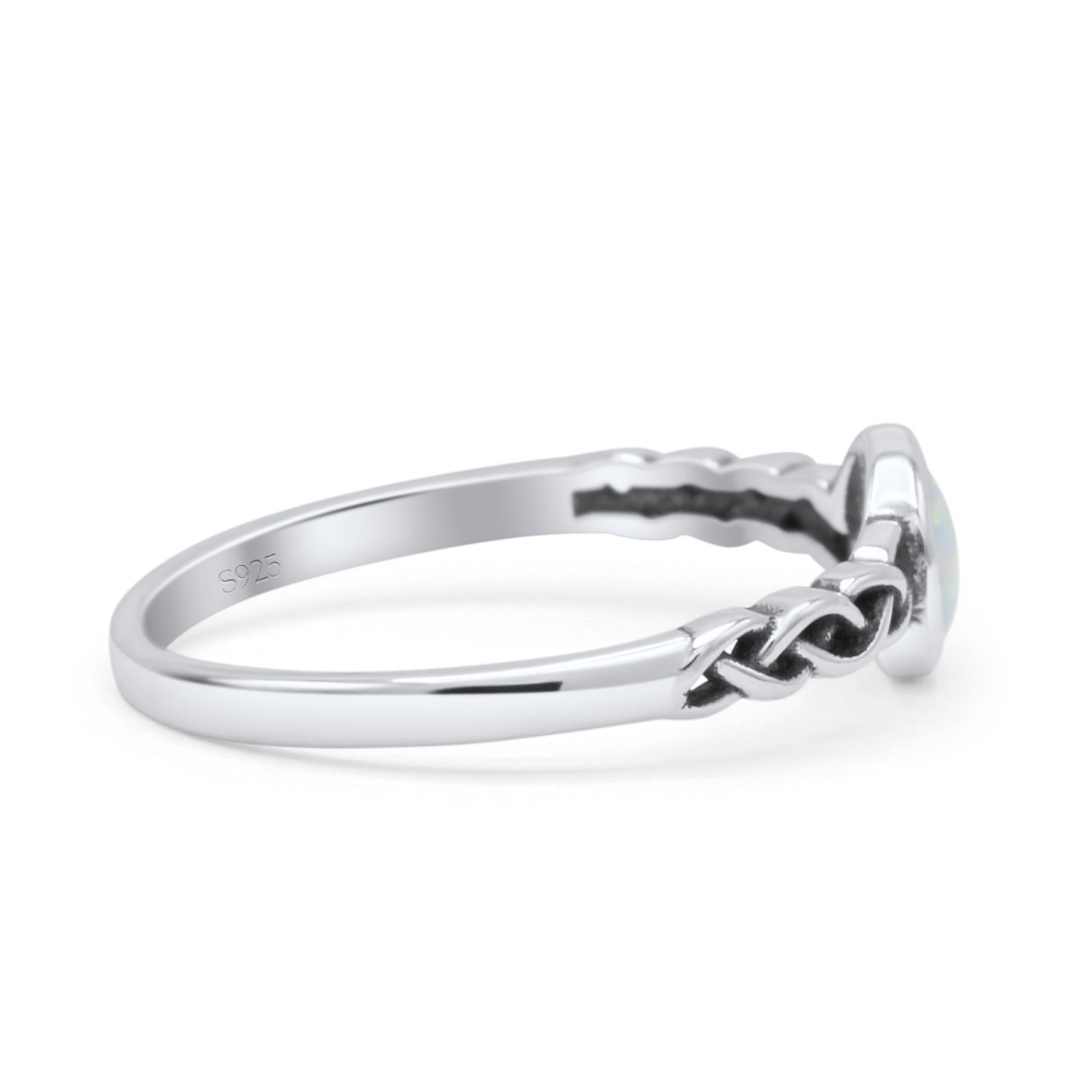 Celtic Style Round Thumb Ring Oxidized Statement Fashion Ring Band Lab Created Opal 925 Sterling Silver