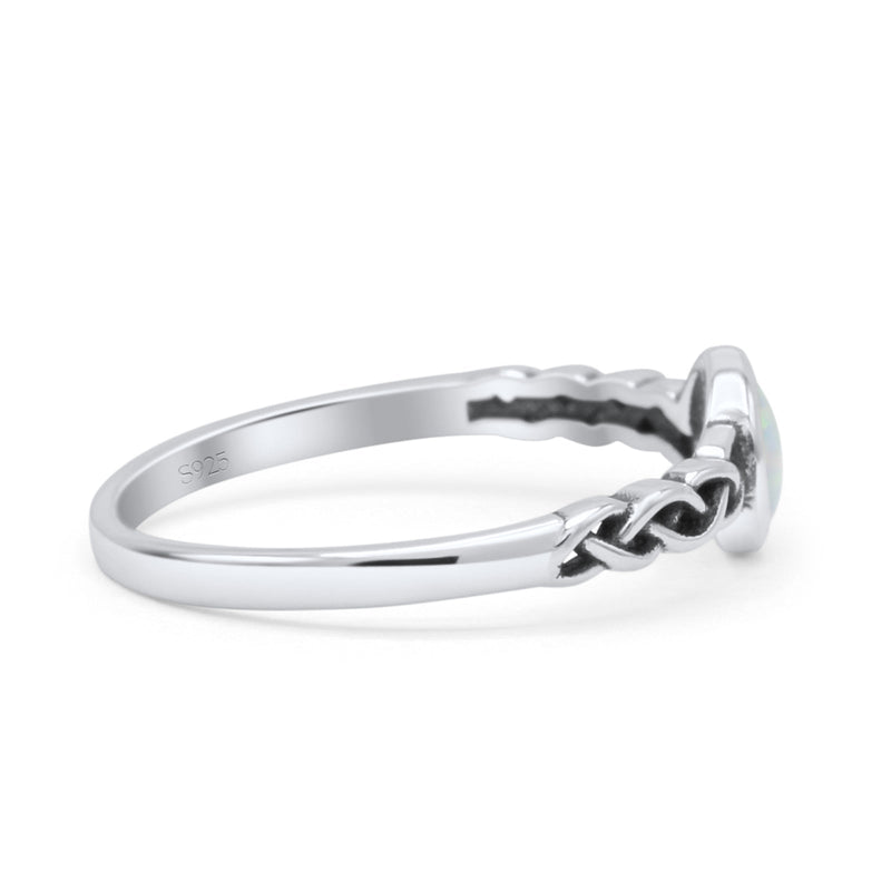 Celtic Style Round Thumb Ring Oxidized Statement Fashion Ring Band Lab Created Opal 925 Sterling Silver