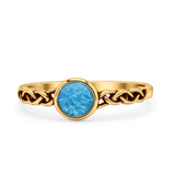 Celtic Style Round Thumb Ring Oxidized Statement Fashion Ring Band Lab Created Opal 925 Sterling Silver