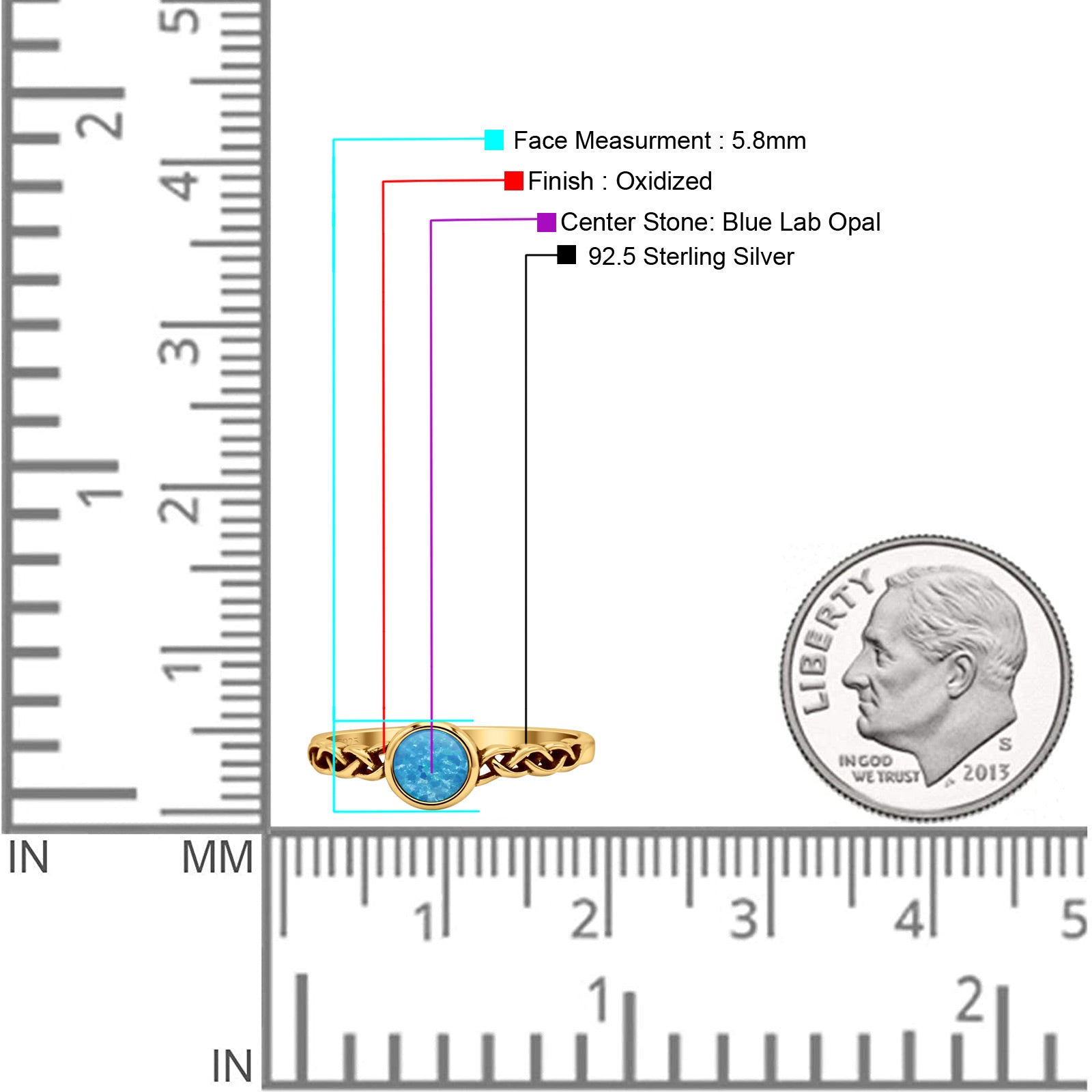 Celtic Style Round Thumb Ring Oxidized Statement Fashion Ring Band Lab Created Opal 925 Sterling Silver