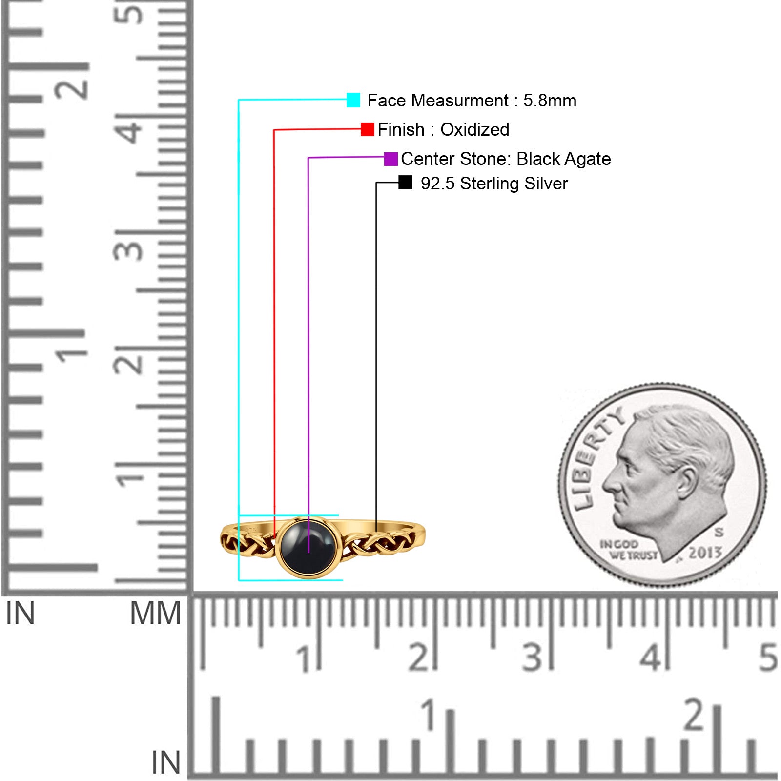 Celtic Style Round Thumb Ring Oxidized Statement Fashion Ring Band Lab Created Opal 925 Sterling Silver