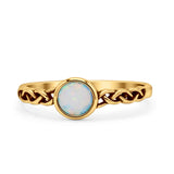 Celtic Style Round Thumb Ring Oxidized Statement Fashion Ring Band Lab Created Opal 925 Sterling Silver