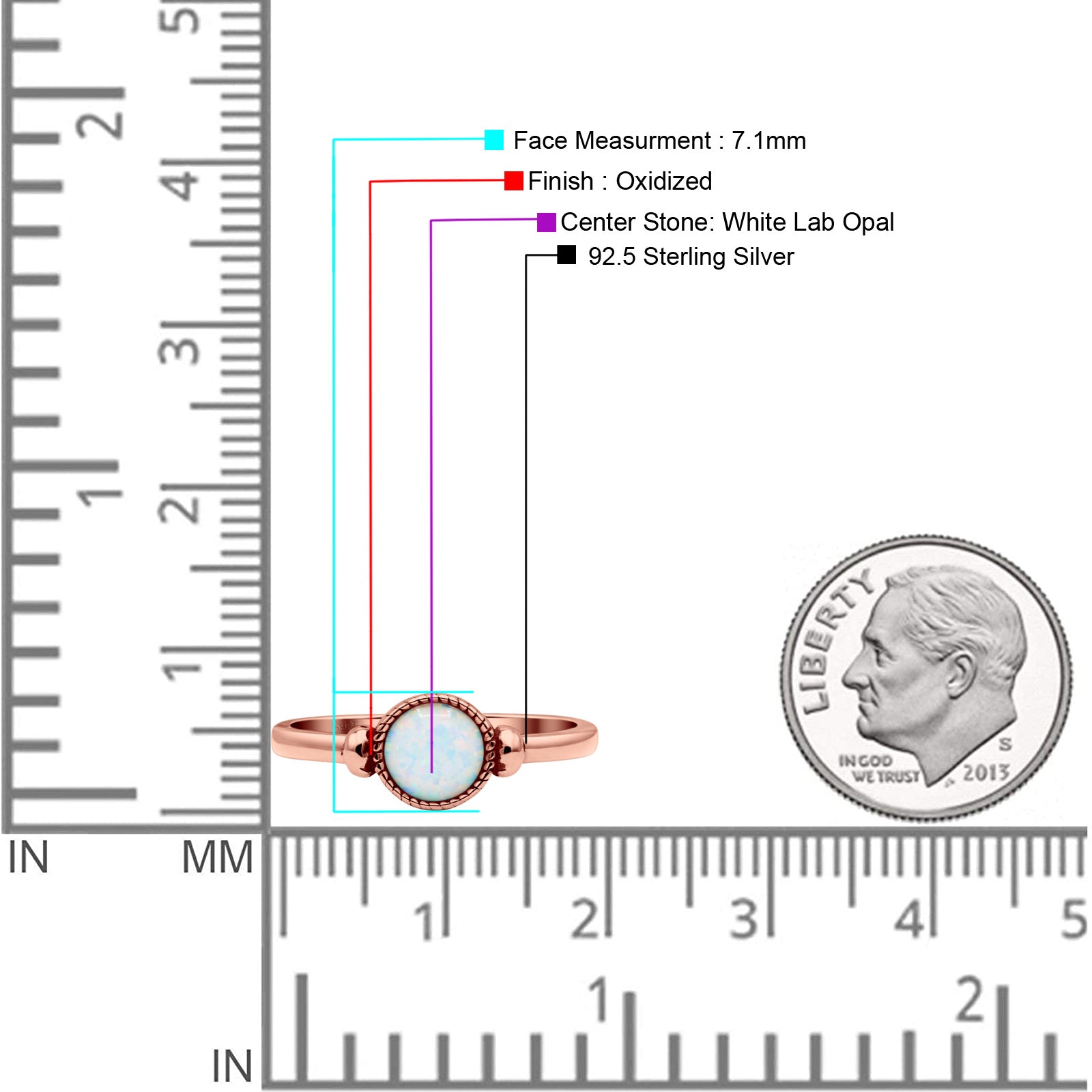 Round Thumb Ring Oxidized Statement Fashion Ring Band Lab Created Opal 925 Sterling Silver