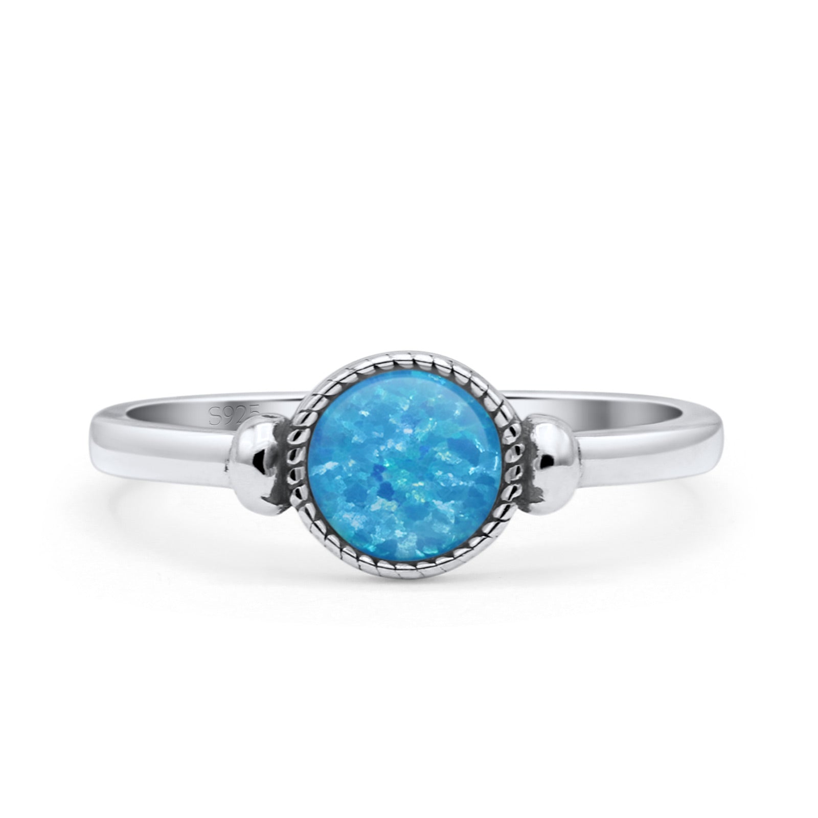 Round Thumb Ring Oxidized Statement Fashion Ring Band Lab Created Opal 925 Sterling Silver