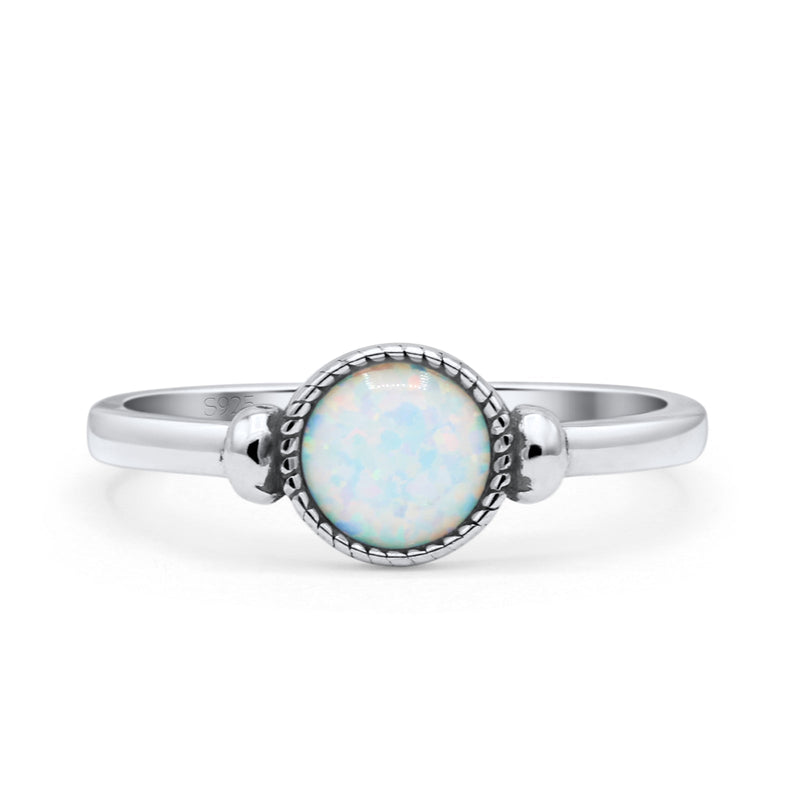 Round Thumb Ring Oxidized Statement Fashion Ring Band Lab Created Opal 925 Sterling Silver