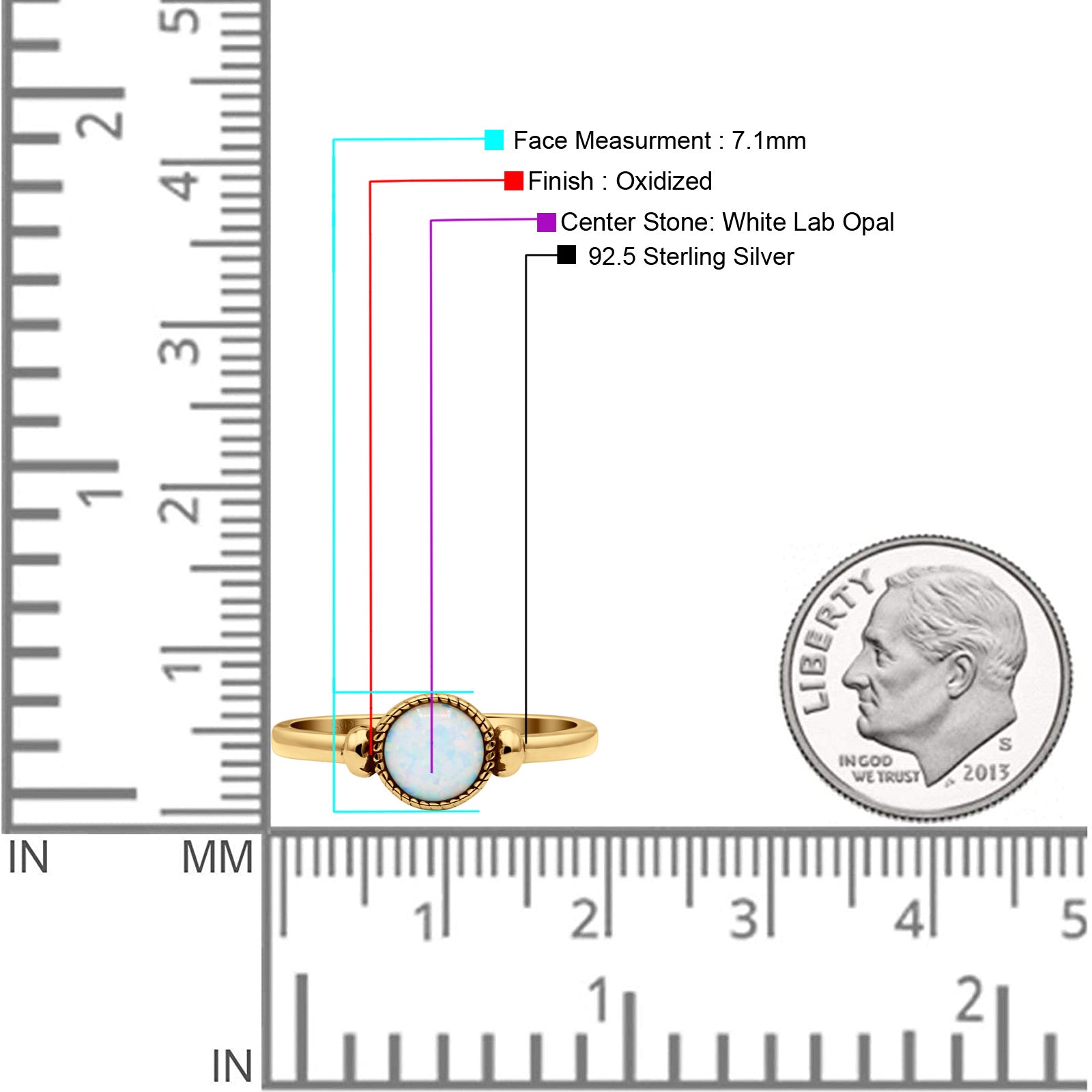Round Thumb Ring Oxidized Statement Fashion Ring Band Lab Created Opal 925 Sterling Silver