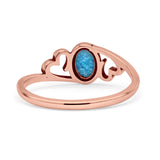 Heart Oval Thumb Ring Oxidized Statement Fashion Ring Band Lab Created Opal 925 Sterling Silver