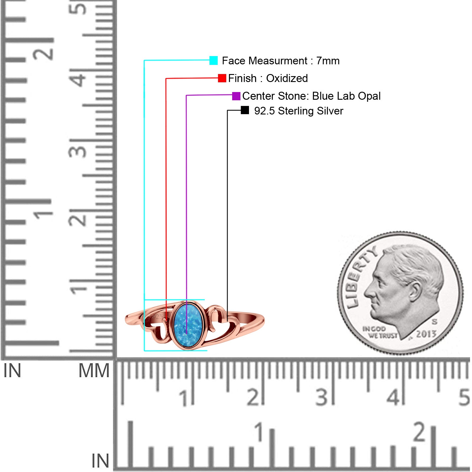 Heart Oval Thumb Ring Oxidized Statement Fashion Ring Band Lab Created Opal 925 Sterling Silver