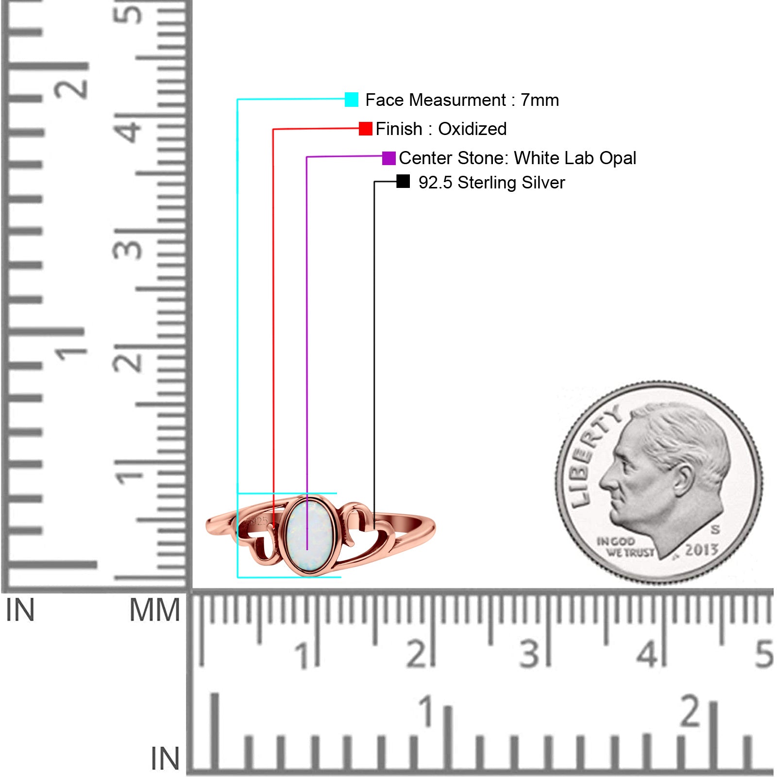 Heart Oval Thumb Ring Oxidized Statement Fashion Ring Band Lab Created Opal 925 Sterling Silver