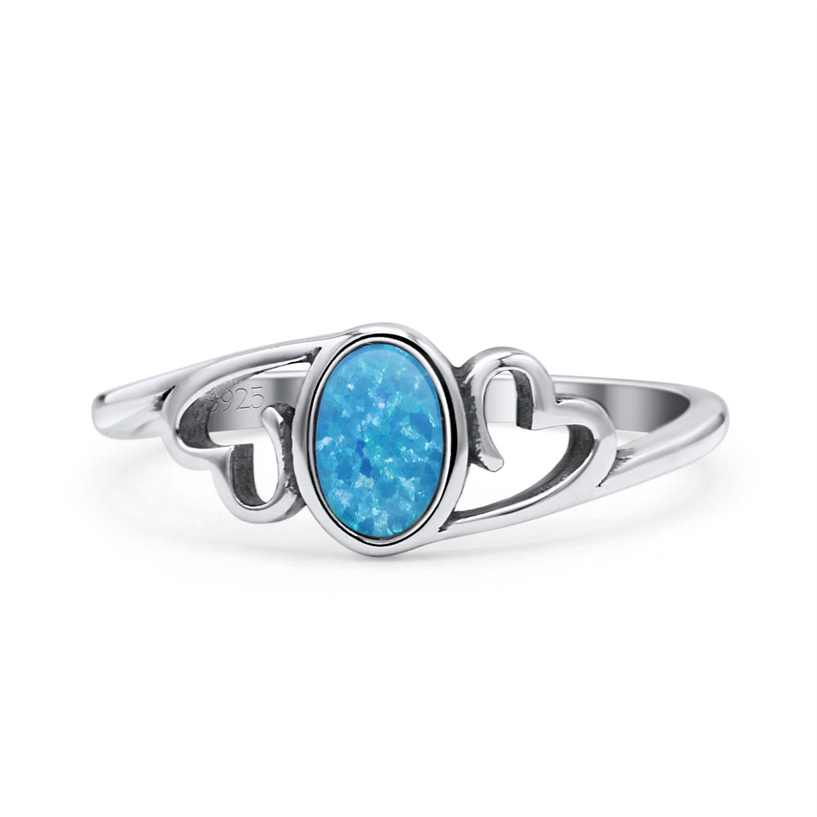 Heart Oval Thumb Ring Oxidized Statement Fashion Ring Band Lab Created Opal 925 Sterling Silver
